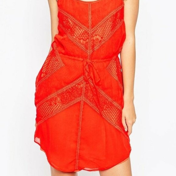Adelyn Rae New Lace Tassle Tie Waist DRESS Red HOT Shoulder Straps Women's 🎉HP - Picture 4 of 15